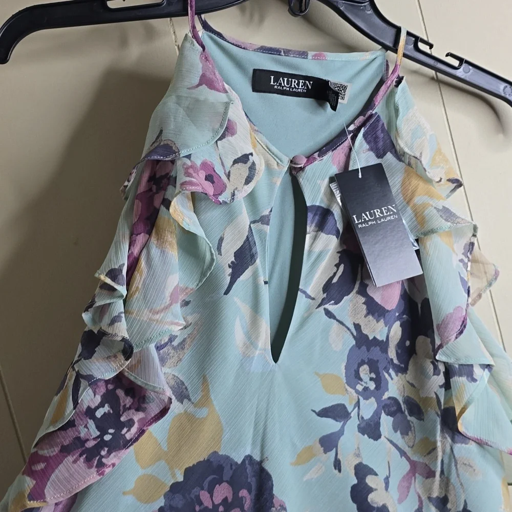 Women's Floral Ruffle Top - Blue and Purple 8 Lauren Ralph Lauren - Picture 6 of 9